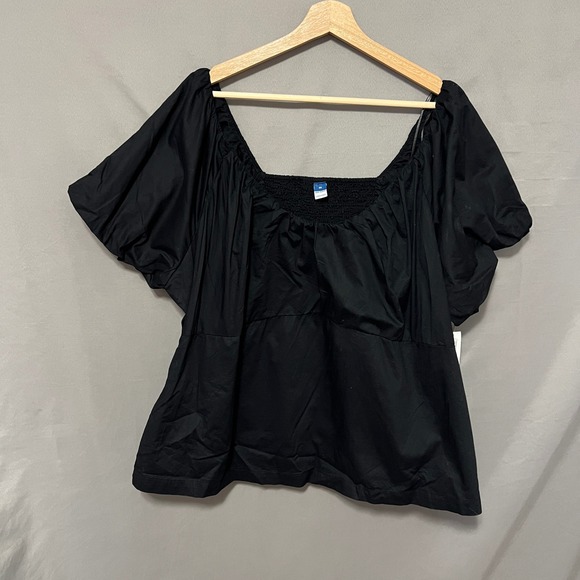 Old Navy Tops - Old Navy Smocked Top Square Neck Puff Sleeve Blouse‎ Black Plus Size 3X